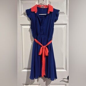 Navy Blue Dress with Pink Belt